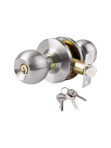 .STAINLESS STEEL ROUND DOOR LOCK WITH KEYS BRUSHED FINISH