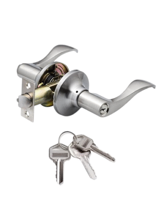 .LEVER DOOR LOCK WITH KEYS BRUSHED FINISH