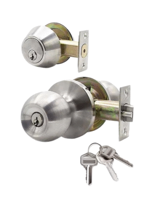 .COMBO LOCK SET DEADBOLT AND ROUND DOOR LOCK WITH KEYS BURSHED FINISH