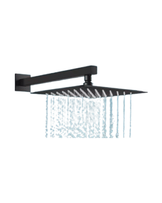 .SHOWER HEAD BLACK 12X12″ WITH ARM & WALL PLATE