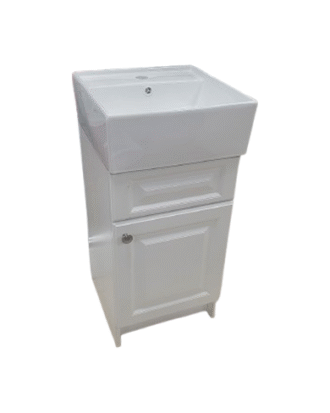 16″X16″ WHITE PORCELAIN VANITY WITH CABINET