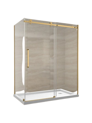 .AL SHAPE Frameless Glass Door with side panel 60"X72″ GOLD Finish