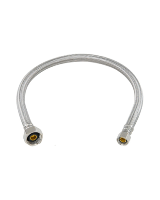16" LONG STAINLESS STEEL FAUCET CONNECTOR, 3/8" COMP X 1/2"