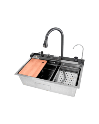 KITCHEN NANO STAINLESS STEEL SINKS HONEYCOMB WATERFALL FAUCET SMART CUP WASHER BOWL WATERFALL SINK (BLACK FINISH)